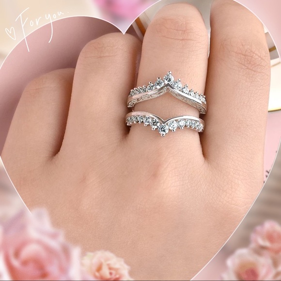 💖 Double tiara crown wedding bands Cage Cluster Enhancer Guard bridal Ring - Picture 2 of 5